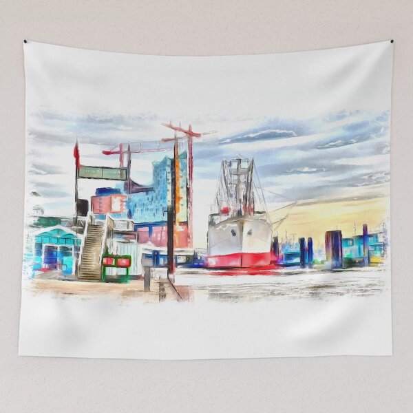 Item preview, Hamburg Port (Painting) designed and sold by cmphotographs.