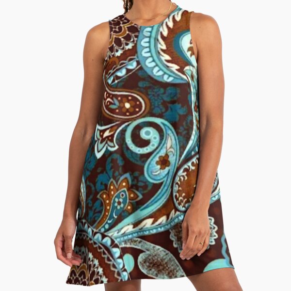 Turquoise Brown Vintage Paisley 2022 2022 A-Line Dress Turquoise Brown Vintage Paisley 2022 2022 A-Line Dress