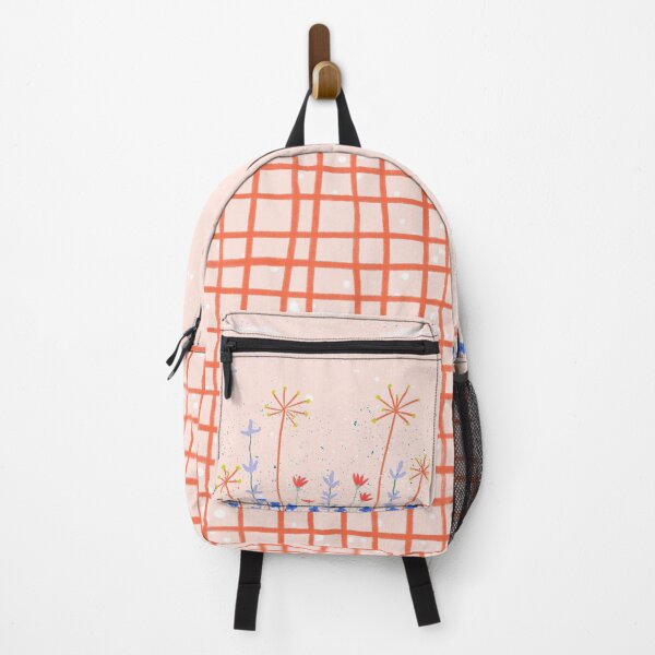 Item preview, Doodle backpack Flower 90s drawing plaid hand drawn designed and sold by ChloesNook.