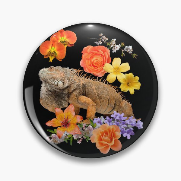 Item preview, Big Iguana With Lovely Orange Flowers Design designed and sold by EarthArtDesigns.