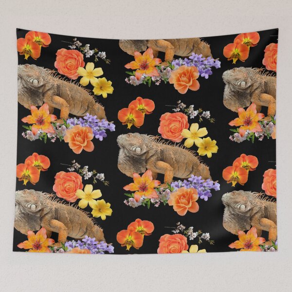 Item preview, Big Iguana With Lovely Orange Flowers Design designed and sold by EarthArtDesigns.
