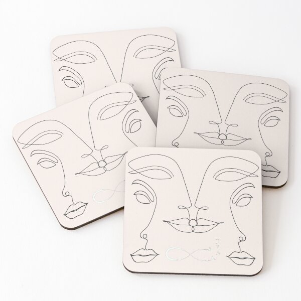 Item preview, Beige Abstract Single Lined Faces Drawing Infinity Sign With Flying Birds , Minimalist Abstract One Line Art designed and sold by adoredigitals.