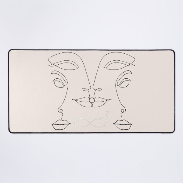 Item preview, Beige Abstract Single Lined Faces Drawing Infinity Sign With Flying Birds , Minimalist Abstract One Line Art designed and sold by adoredigitals.