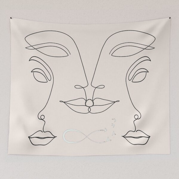 Item preview, Beige Abstract Single Lined Faces Drawing Infinity Sign With Flying Birds , Minimalist Abstract One Line Art designed and sold by adoredigitals.