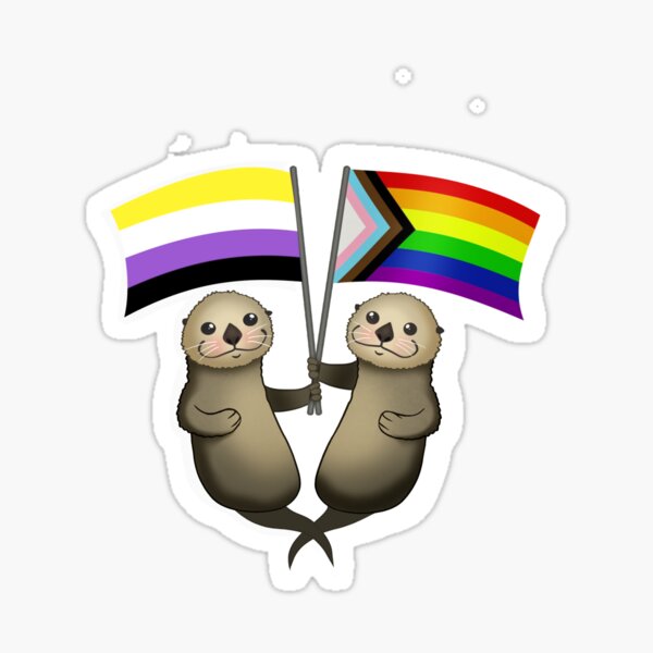 Artikel-Vorschau von Nicht-binäre und LGBTQ-Flagge mit Ottern, designt und verkauft von Mindful Sketchpad.