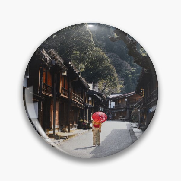 Item preview, Woman under red umbrella walking along the street in rural Japan designed and sold by Raureif.