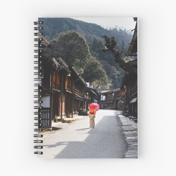 Item preview, Woman under red umbrella walking along the street in rural Japan designed and sold by Raureif.