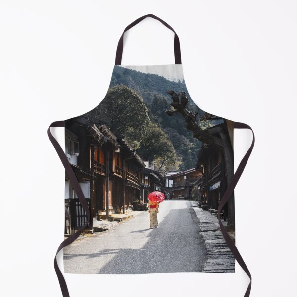 Item preview, Woman under red umbrella walking along the street in rural Japan designed and sold by Raureif.