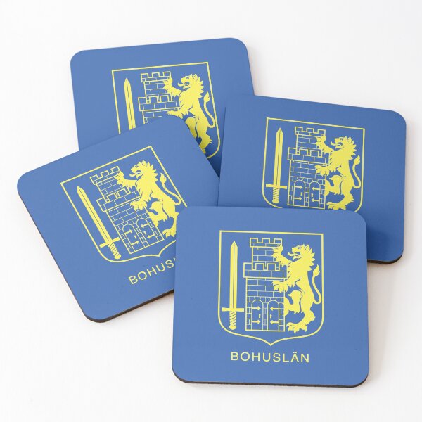 Item preview, Sword and Lion with Tower, the Coat of Arms of Bohuslän, Sweden, yellow Print (Svenska Landskap) designed and sold by Landskapsbutiken .com.