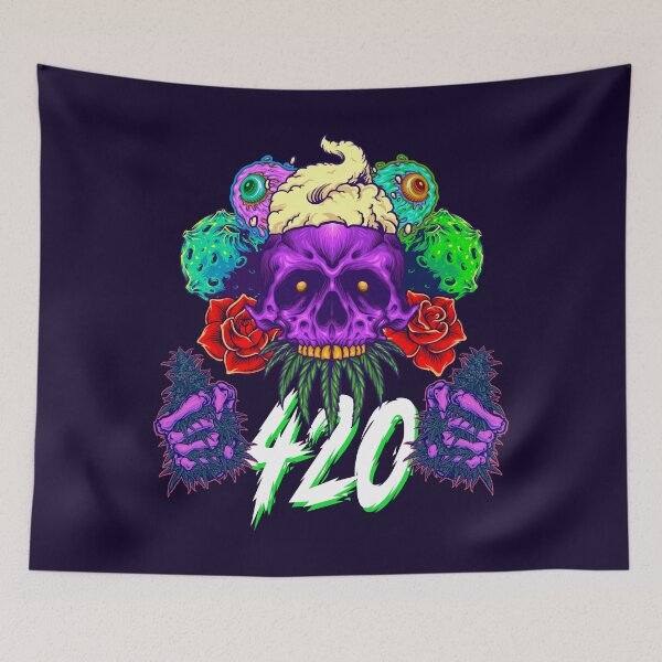 Item preview, Trippy Purple Galactic All Seeing Stoner Skull with Roses - 420 Design designed and sold by YomeHayin.