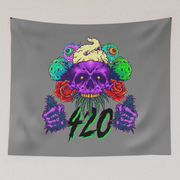 Item preview, Trippy Purple Galactic All Seeing Stoner Skull with Roses - 420 Design designed and sold by YomeHayin.