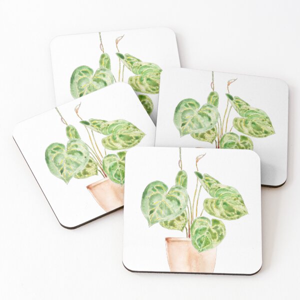 Item preview, hand painted green indoor plant  in pot philodendron gloriosum watercolor  and ink 1 designed and sold by SelenePaintings .