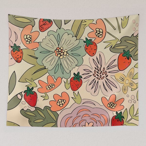 Item preview, Vintage Strawberries and Flowers designed and sold by MediaArtbyMara.