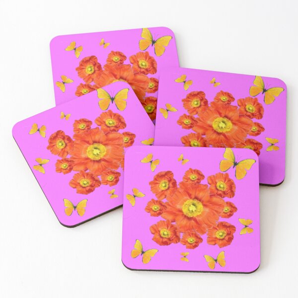 Item preview,  ORANGE POPPY FLOWERS GARDEN YELLOW BUTTERFLIE PINK ART designed and sold by sharlesart.