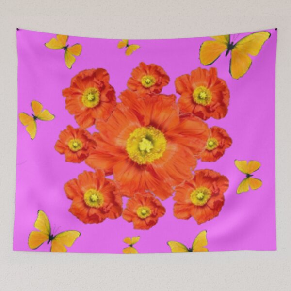 Item preview,  ORANGE POPPY FLOWERS GARDEN YELLOW BUTTERFLIE PINK ART designed and sold by sharlesart.