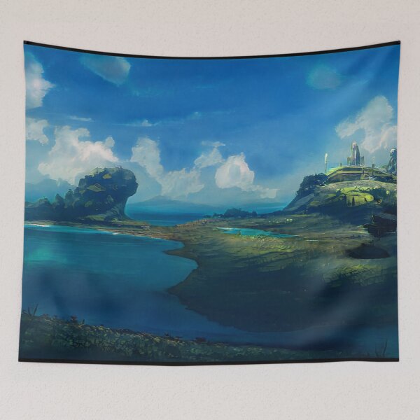 Item preview, Landscape Image Photo Rock Peninsula Clouds Water Digital Art  designed and sold by glitchman2.