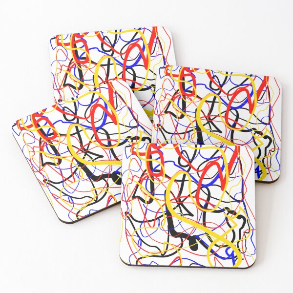Item preview, Mondrian Inspired Art Painting Doodle Sketch Abstract Modern Minimalist Bright Colorful Red Blue Yellow Calligraphy Scribble designed and sold by hopecope.
