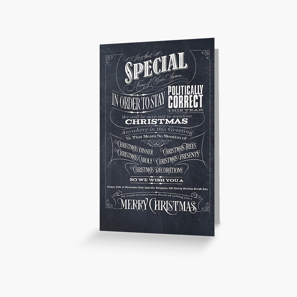 Politically Correct or Incorrect Black Chalkboard Typographic Christmas Card - We Greeting Card