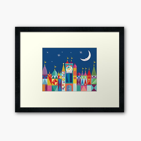 It's A Small World Castle With Moon and Stars Bold Rainbow Color Print and Decor Framed Art Print