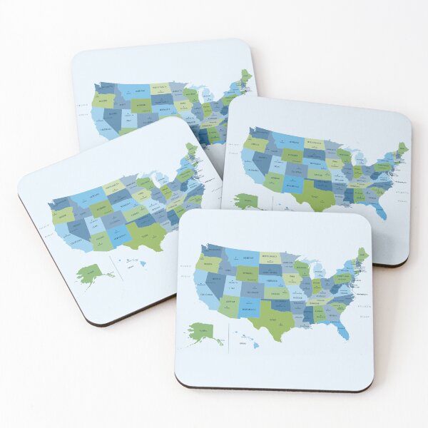 Item preview, US Map in Blue and Green designed and sold by UrbanEpiphany.