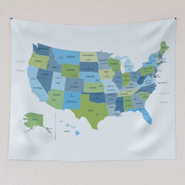 Item preview, US Map in Blue and Green designed and sold by UrbanEpiphany.