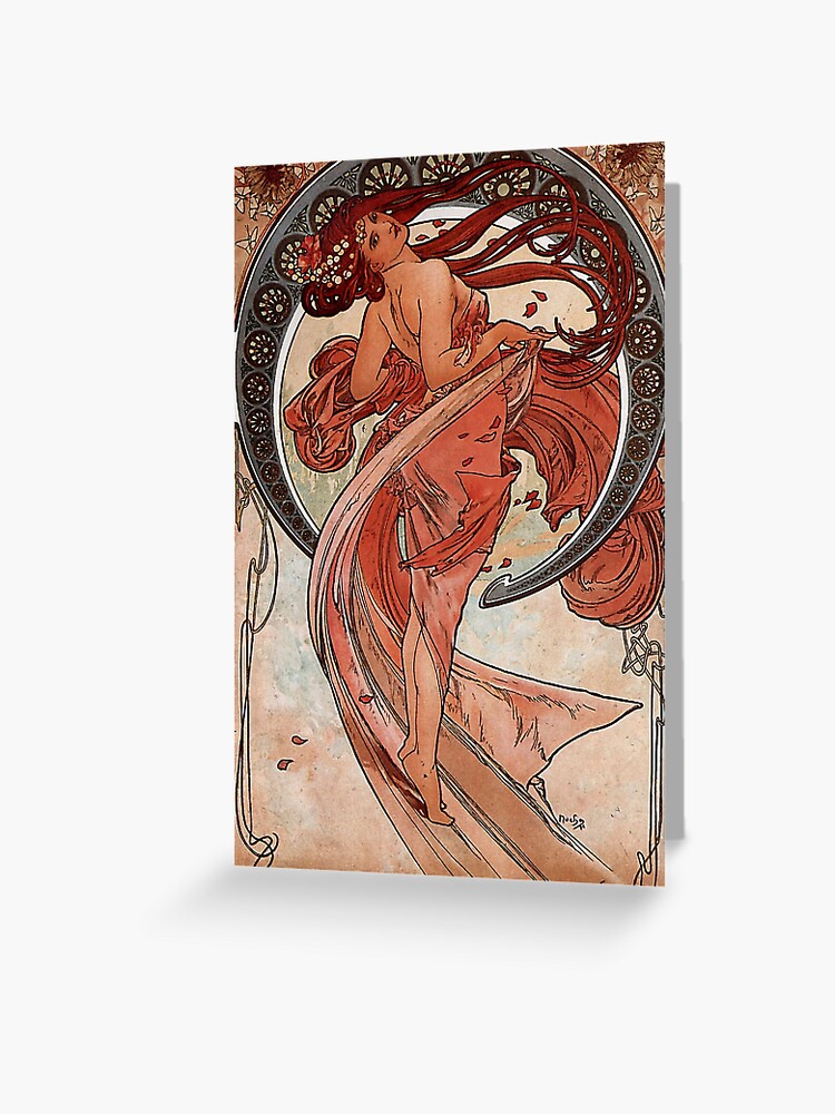Thumbnail 1 of 2, Greeting Card, 'Dance' by Alphonse Mucha (Reproduction) designed and sold by RozAbellera.