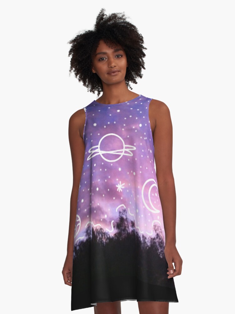 Aesthetic Tumblr Sunset Galaxy Doodle A Line Dress By Lucindaduah