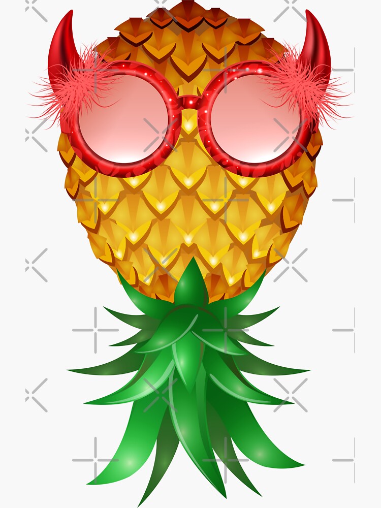 Swinger Upside Down Bad Pineapple Red Glasses Devil Horn Sticker For