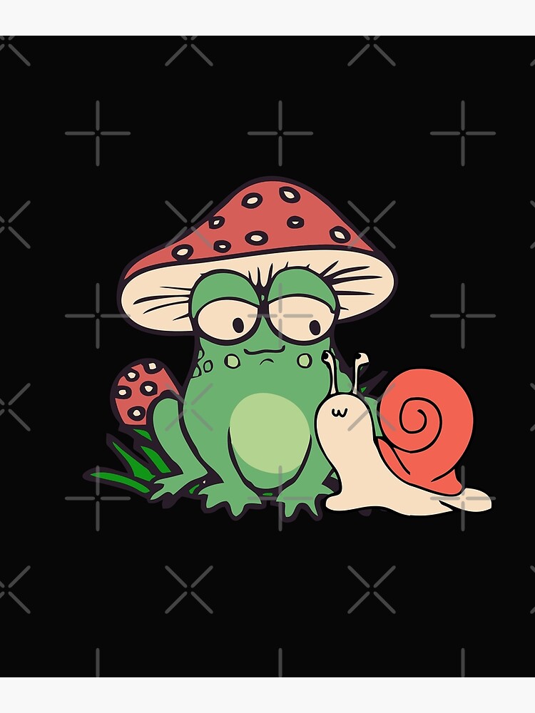 Cottagecore Aesthetic Frog Snail Cute Mushroom Hat Toad Illustration Poster By Alenaz Redbubble
