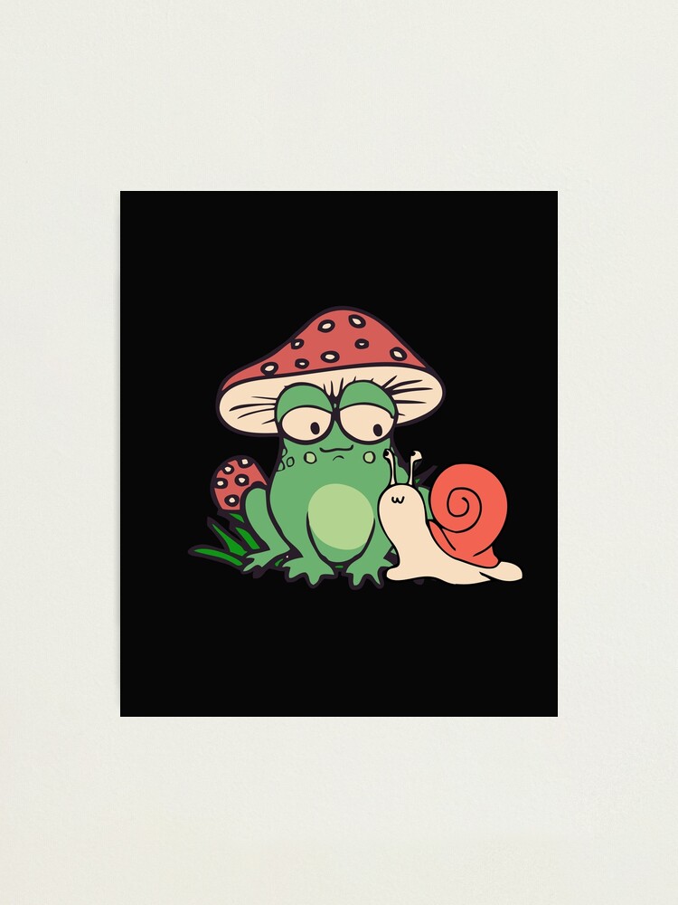 Cottagecore Aesthetic Frog Snail Cute Mushroom Hat Toad Illustration Photographic Print By