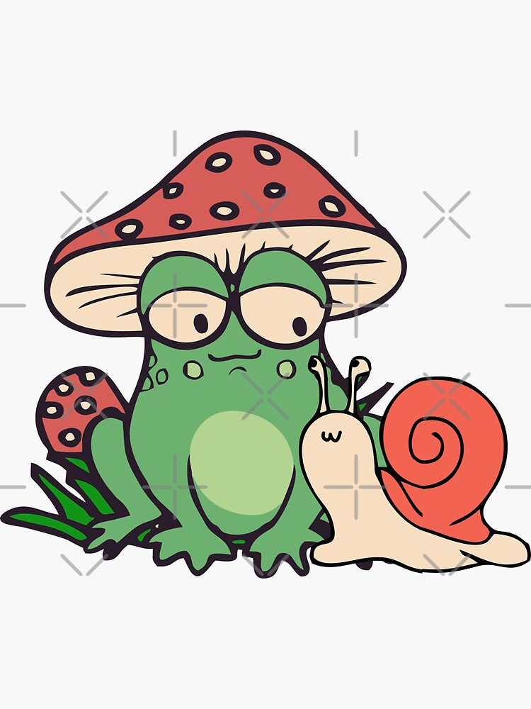 Cottagecore Aesthetic Frog Snail Cute Mushroom Hat Toad Illustration Sticker For Sale By