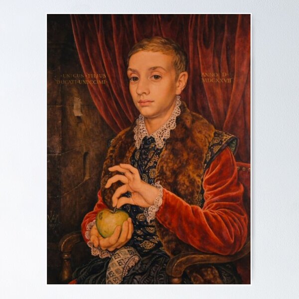 Boy With Apple Painting with painted frame