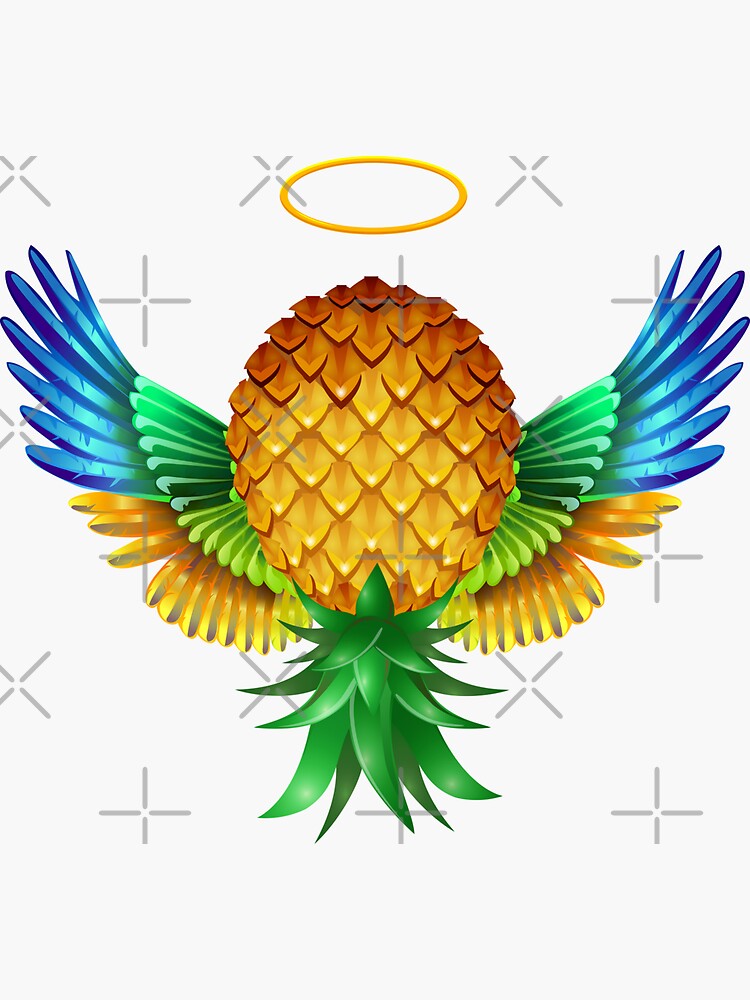 Columpio angelical con piña al revés y alas de loro de colores Pegatina