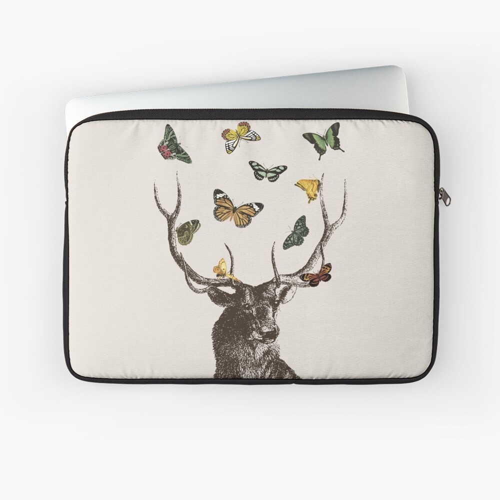 The Stag and Butterflies | Deer and Butterflies | Vintage Stag | Antlers | Woodland | Highland | Laptop Sleeve