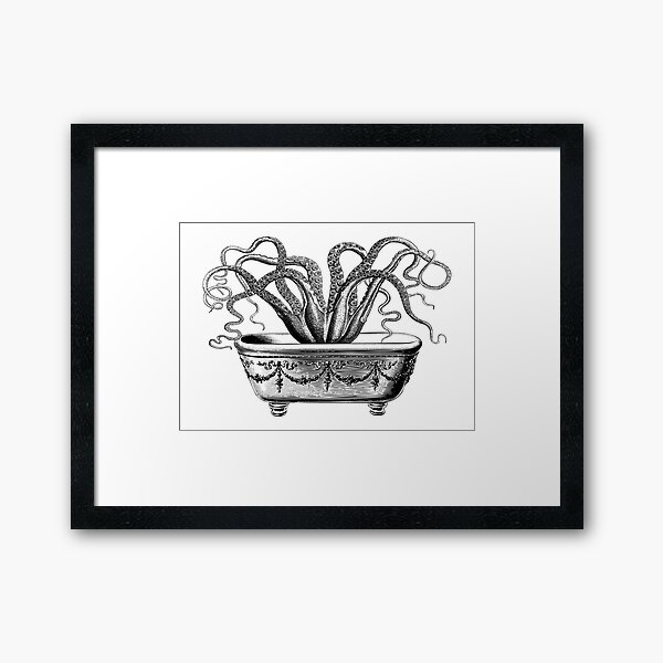 Tentacles in the Tub | Octopus in Bathtub | Vintage Octopus | Black and White | Framed Art Print