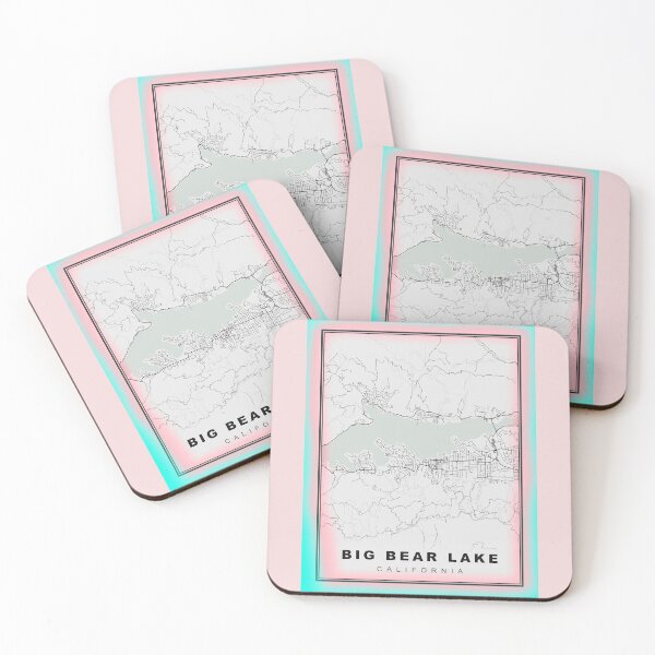 Item preview, Minimalist Pastel Pink Blue Big Bear Lake Map designed and sold by Tamas Das.