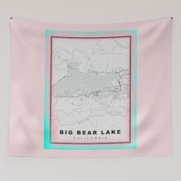 Item preview, Minimalist Pastel Pink Blue Big Bear Lake Map designed and sold by Tamas Das.