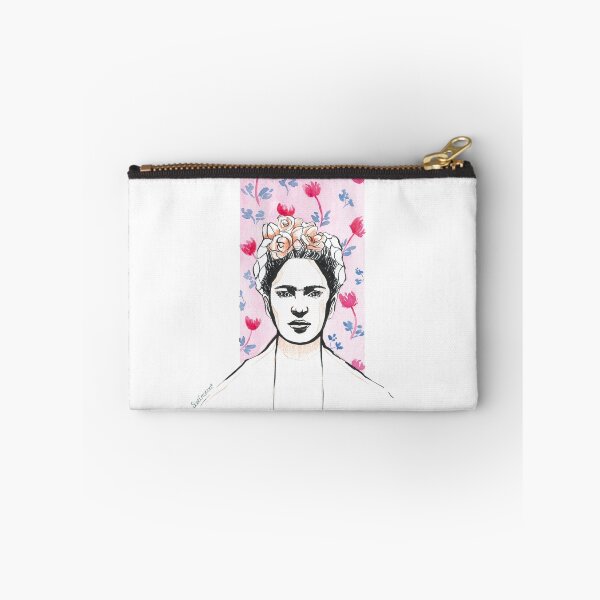 Aperçu de l'œuvre Floral Frida Kahlo aquarelle portrait rose et bleu fleur créée et vendue par SoatCreation.