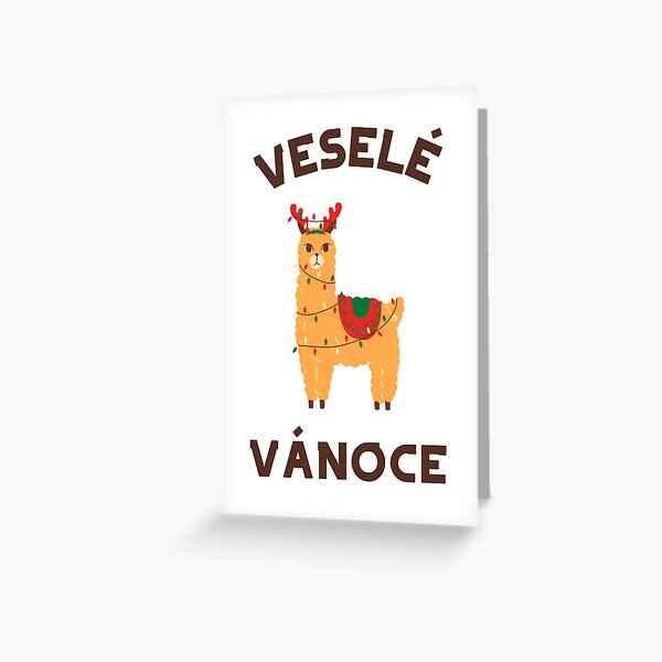Item preview, Czech Christmas card with text in Czech language (Veselé Vánoce, happy Christmas in Czech) with llama or alpaca  designed and sold by Pommallina.