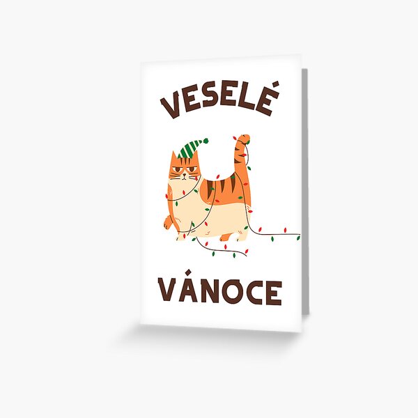 Item preview, Czech Christmas card with text in Czech language (Veselé Vánoce, happy Christmas in Czech) with grumpy cat  designed and sold by Pommallina.