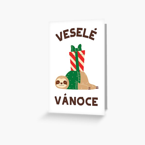 Item preview, Czech Christmas card with text in Czech language (Veselé Vánoce, happy Christmas in Czech) with cute sloth  designed and sold by Pommallina.