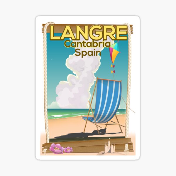 Cartel de vacaciones de Langre, Cantabria España. Pegatina