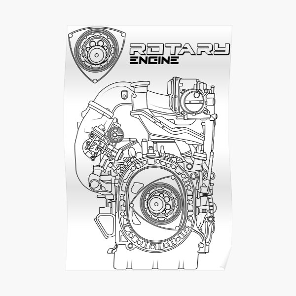 Mazda RX-7 FC FD RX-8 engine Vankel rotary engine blueprint text Poster