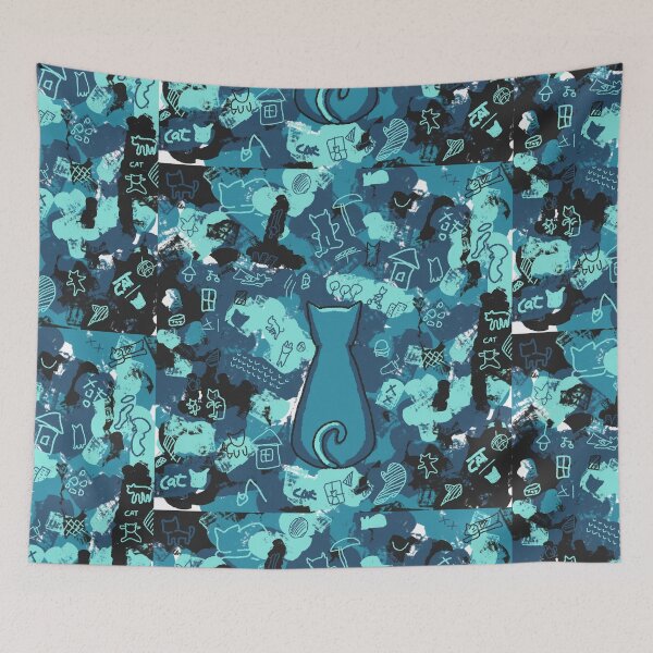Item preview, cat abstract background (dark cyan) designed and sold by amanjabal.