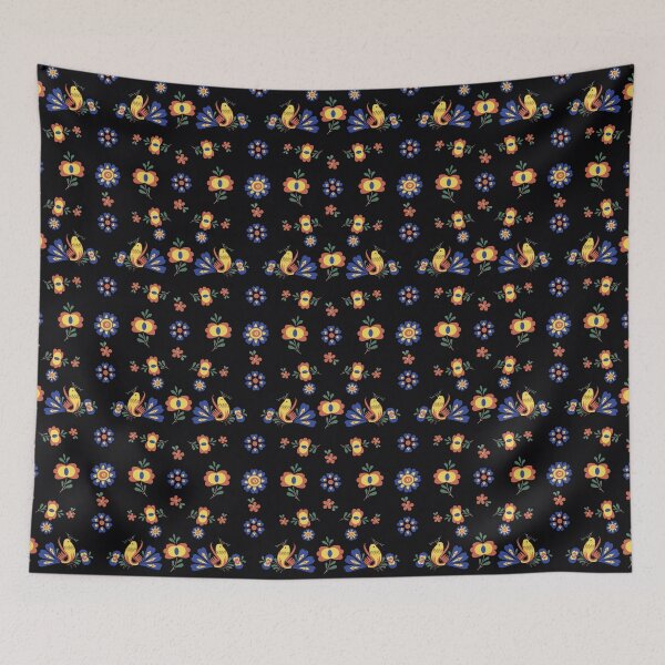 Item preview, Straznice folklore bird pattern 2 black background designed and sold by Folkiestore.