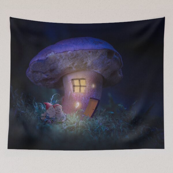 Item preview, dwarf couple in front of their mushroom house designed and sold by OskiOnTour.