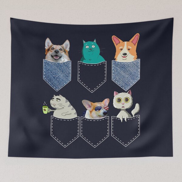 Item preview, Cats & Corgis in Pockets Funny Kawaii Anime Cat & Dog Lovers designed and sold by r-silver.