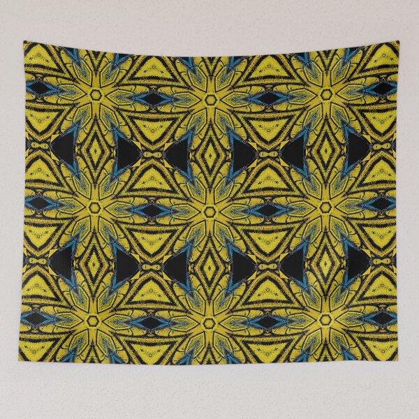 Item preview, yellow blue and black kaleidoscopic hexagonal design designed and sold by mister-john.