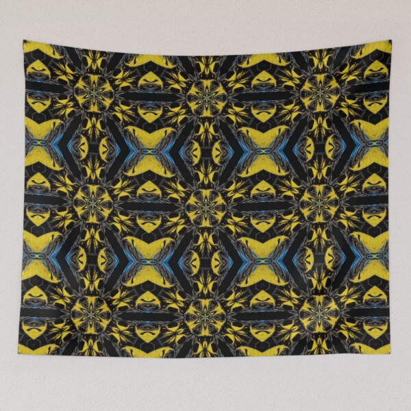 Item preview, yellow blue and black kaleidoscopic hexagonal design designed and sold by mister-john.