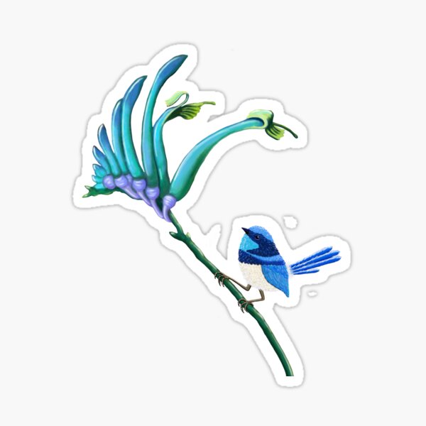 Blue Kangaroo Paw and Blue Wren Sticker